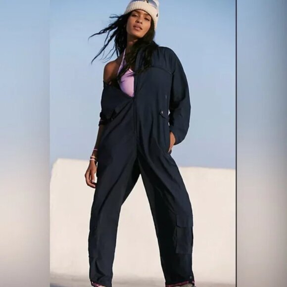 free people movement Pants - Free People FP Movement Mesmerize Me Coveralls Utility Jumpsuit Navy Small NWT
